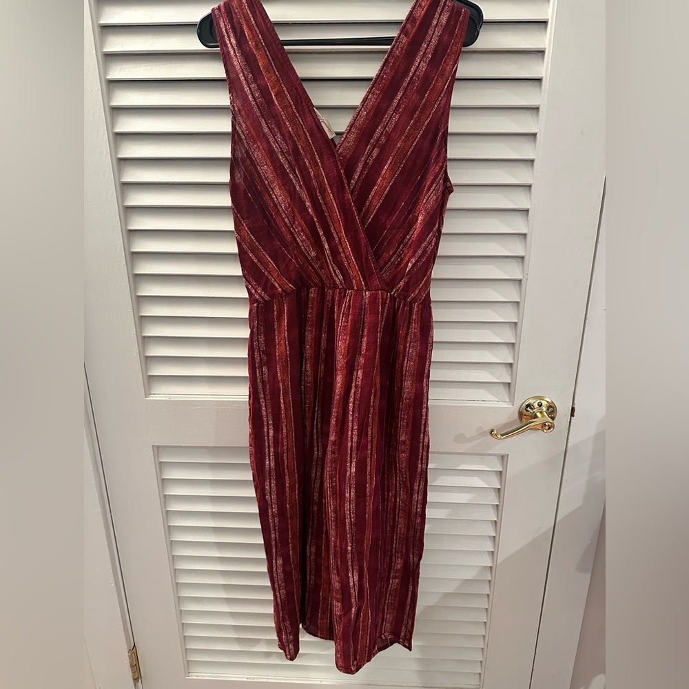 Universal Thread Burgundy Striped V-Neck Jumpsuit - Picture 4 of 6